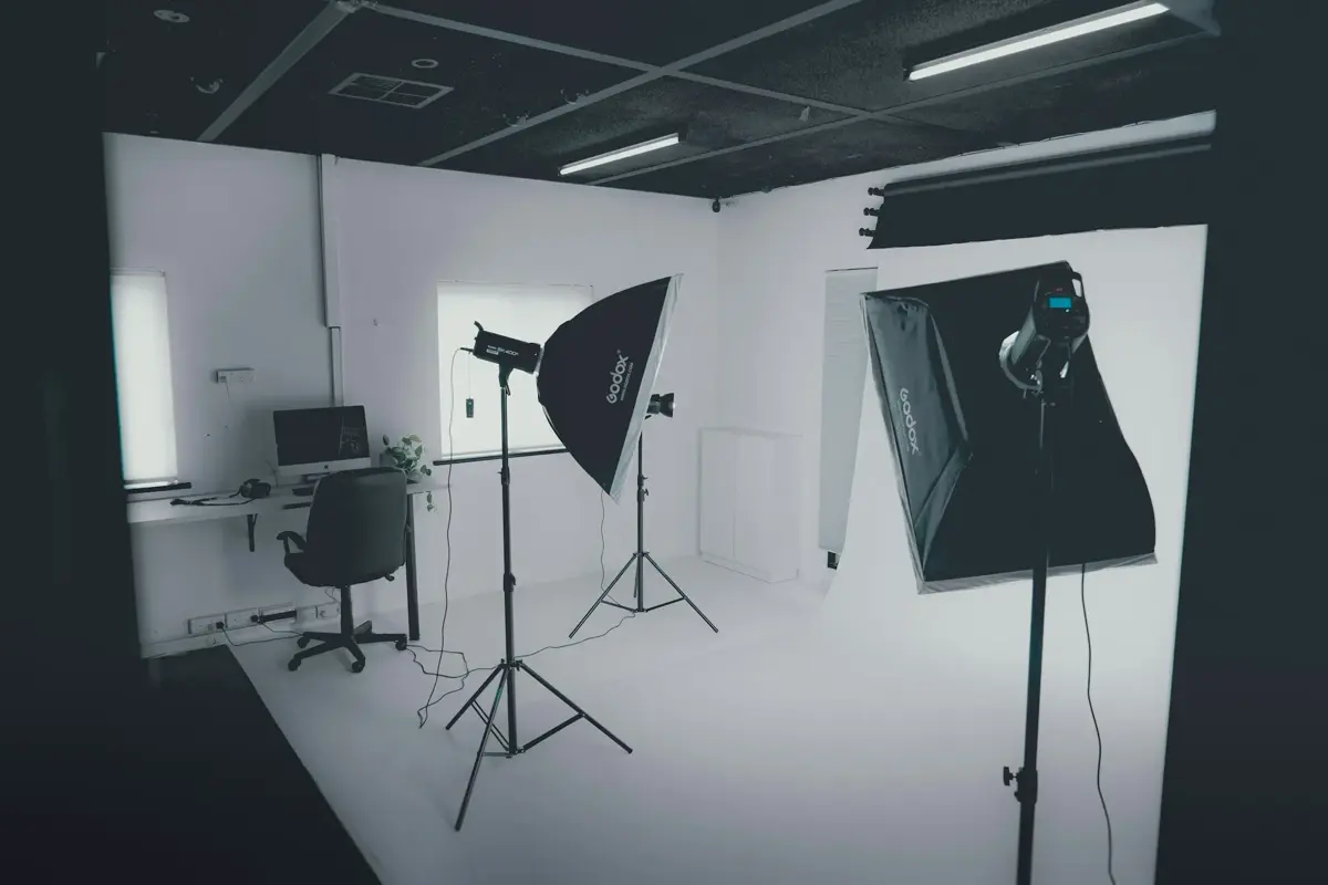 Professional photo studio with Godox lighting equipment
